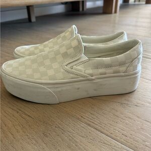 Vans White Checkerboard Slip-On Platform Sneakers